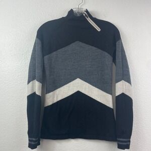 Smartwool Women Merino Wool Chevron Colorblock Mock Neck 1/4 Zip Sweater HOLES M